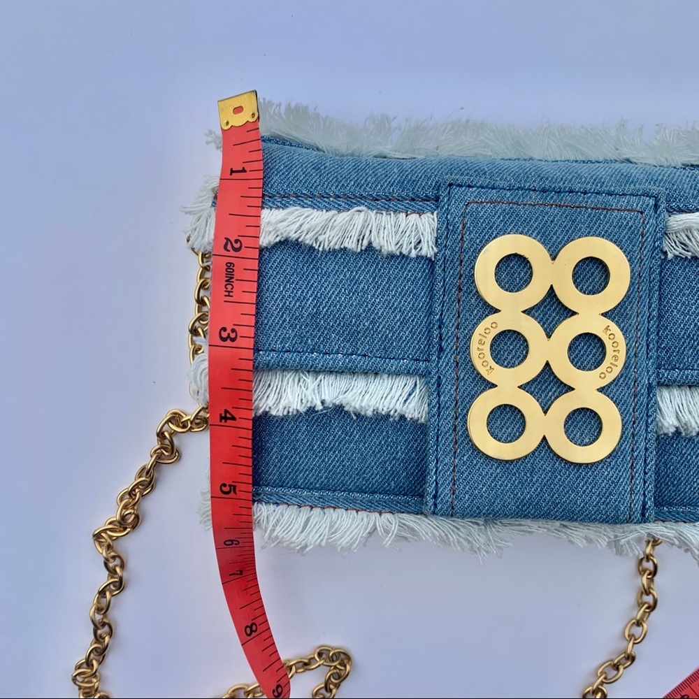 Kooreloo Amalfi Fringe Denim Crossbody Bag Gold Chain Blue - Picture 9 of 11